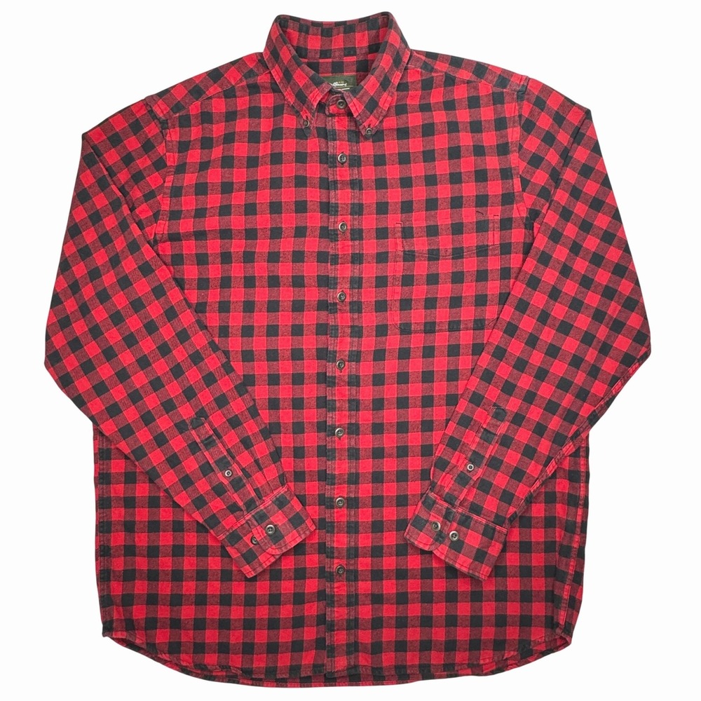 Eddie Bauer Men Tall L Plaid Flannel Long Sleeve Button Up Red Black Cotton